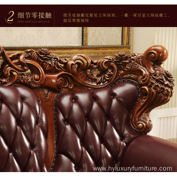 classic brown leather hand craved European style sofa